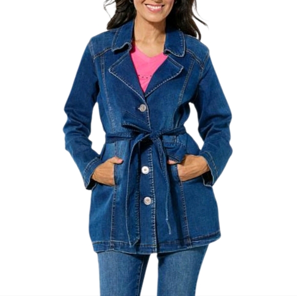 DG2 by Diane Gilman Jackets & Blazers - DG2 by Diane Gilman New Classic Stretch Denim City Jacket Midtone Sz L NWT